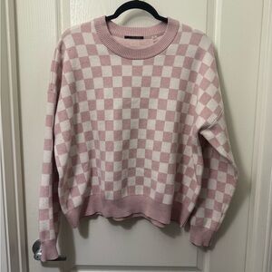 T Tahari Pink and White Checkered Sweater